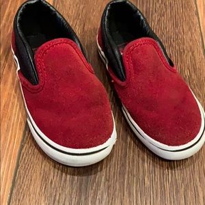 Red suede boys slip on vans